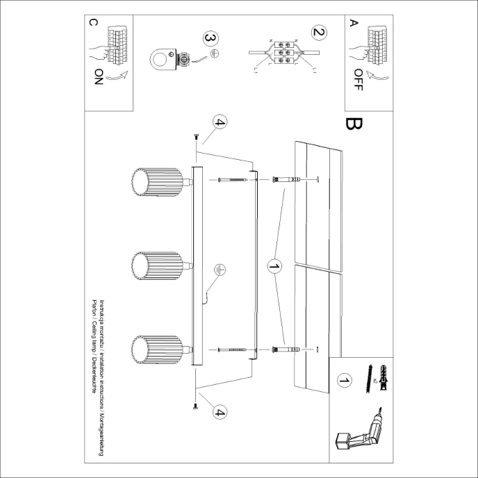 Taklampa KARBON 3L vit