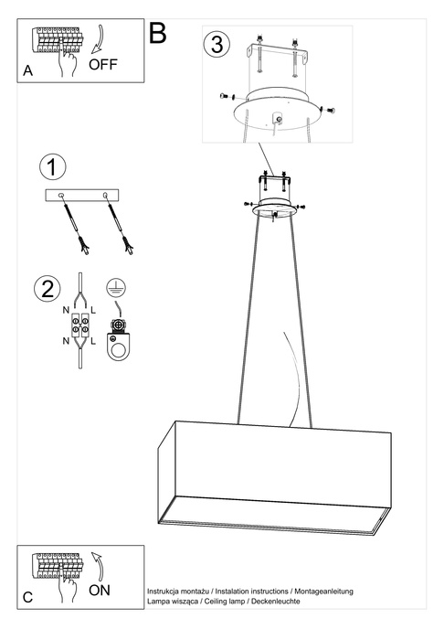 Ljuskrona SANTA BIS 80 svart + 3x LED-lampa E27 3000K varm 7,5W 620lm