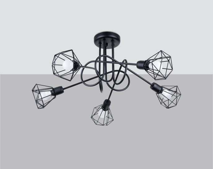 Ljuskrona ARTEMIS 5S svart + 5x LED-lampa E14 4000K Kall 7,5W 680lm