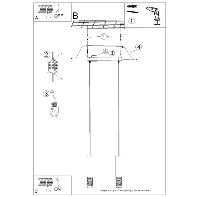 LAMI 2 taklampa vit + 2X LED-lampa GU-10 3000K varm 7W 510lm