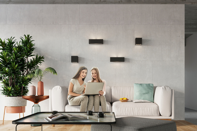 Keramisk vägglampa LEO svart + 1x LED-lampa E27 3000K varm 7,5W 620lm