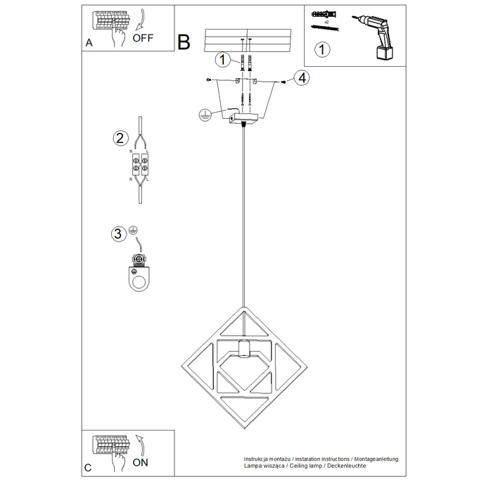 CARO taklampa + 1X LED-glödlampa E27 3000K 7W 760lm