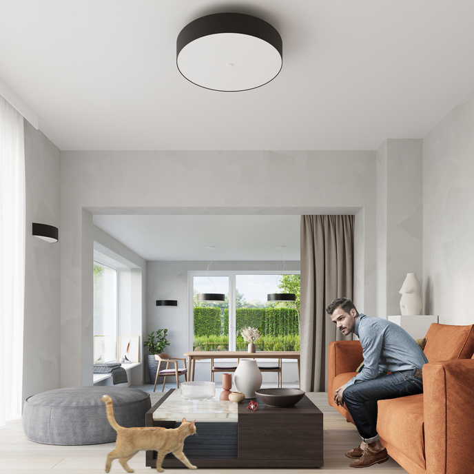 Plafond SKALA 90 svart + 6x LED-lampa E27 3000K varm 7,5W 620lm