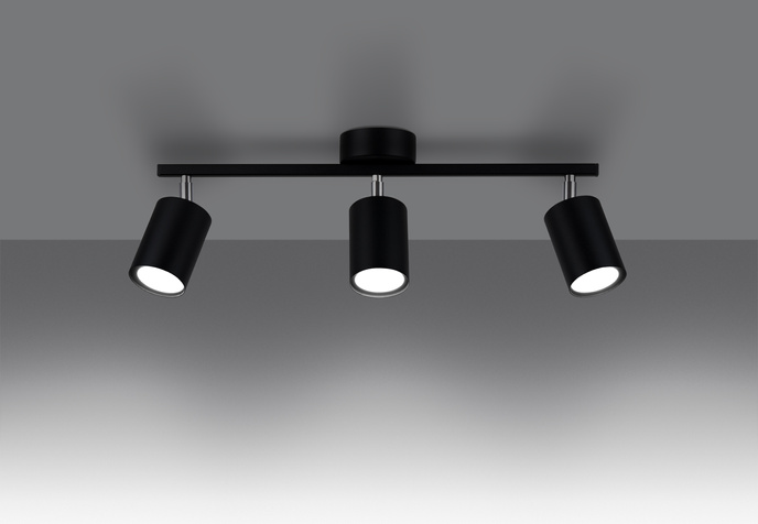 Plafond LEMMI 3 svart + 3x LED-lampa GU-10 3000K varm 7W 510lm