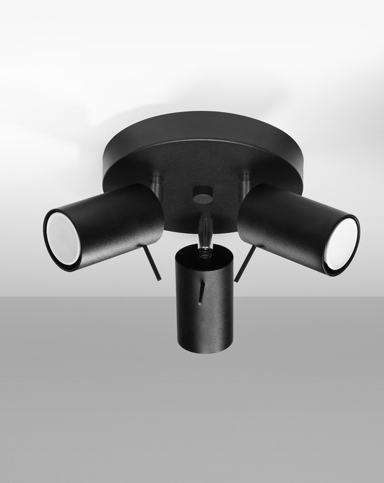 Plafond RING 3P svart + 3x LED-lampa GU-10 3000K varm 7W 620lm