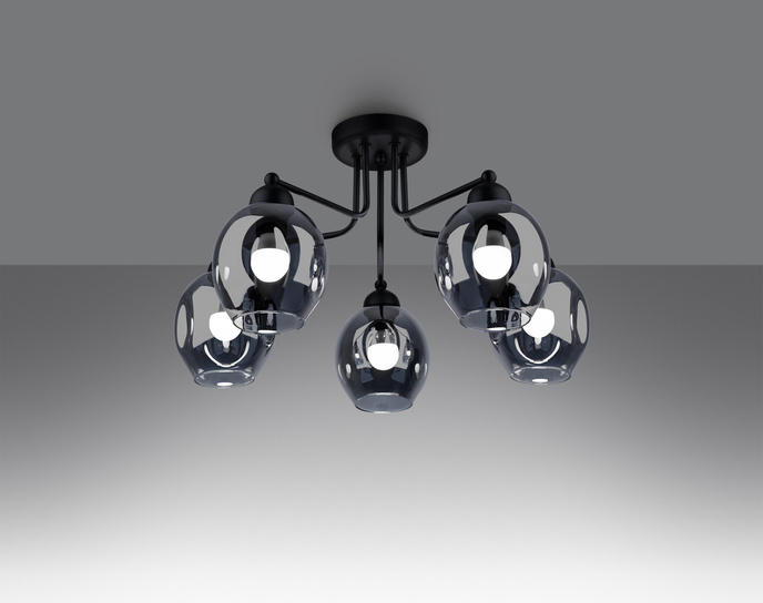 Ljuskrona FILLAN 5 svart + 5x LED-lampa E27 4000K Kall 7,5W 690lm