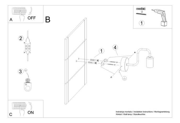 Vägglampa VECTOR svart + 1X LED-lampa E27 3000K 7W 760lm