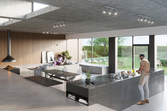 Plafond MERIDA 4L grå + 4x LED-lampa GU-10 3000K varm 7W 620lm