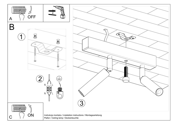 Plafond EYETECH 2 vit + 2x LED-lampa G9 3000K varm 4,5W 510lm