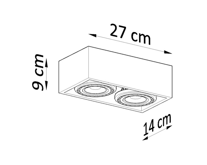 Plafond QUATRO 2 betong + 2x LED-lampa GU10 AR111 4000K COLD 12W 850lm