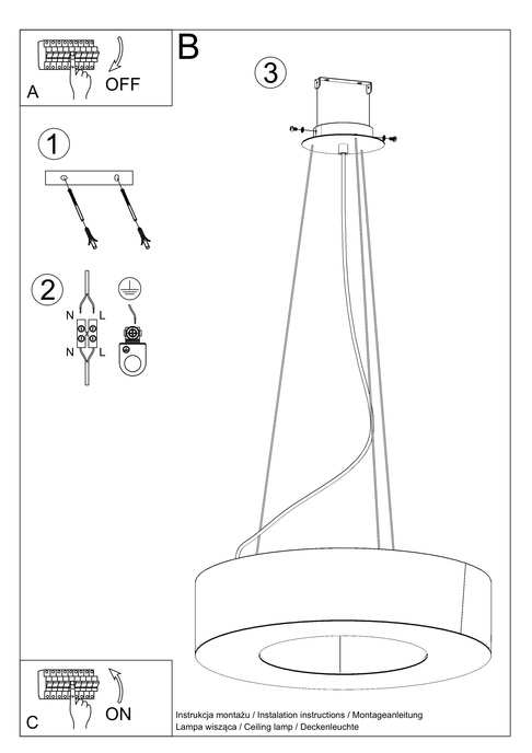 Ljuskrona SATURNO SLIM 50 svart + 5x LED-lampa E27 3000K varm 7,5W 620lm