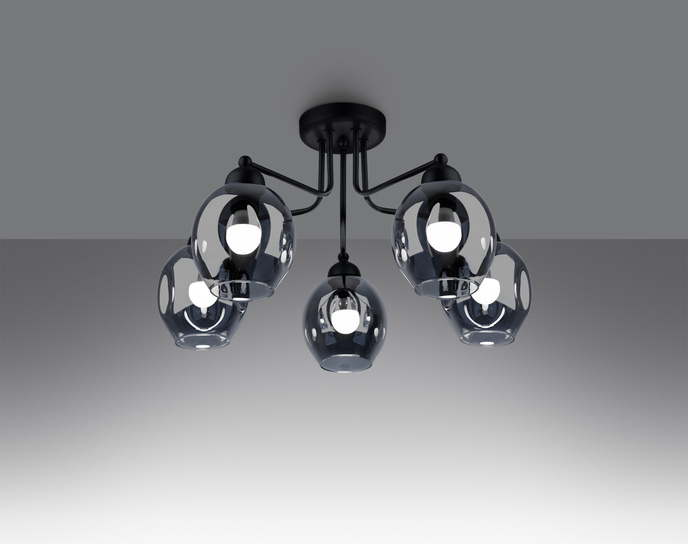 Ljuskrona FILLAN 5 svart + 5x LED-lampa E27 3000K varm 7,5W 620lm