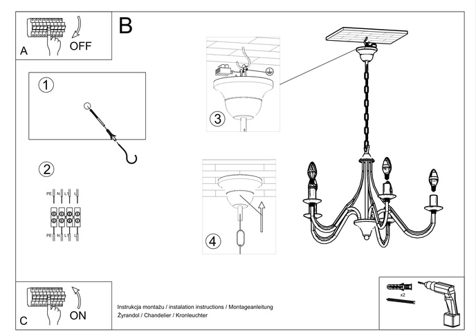 Ljuskrona MINERWA 5 vit + 5x LED-lampa E14 3000K varm 7,5W 620lm
