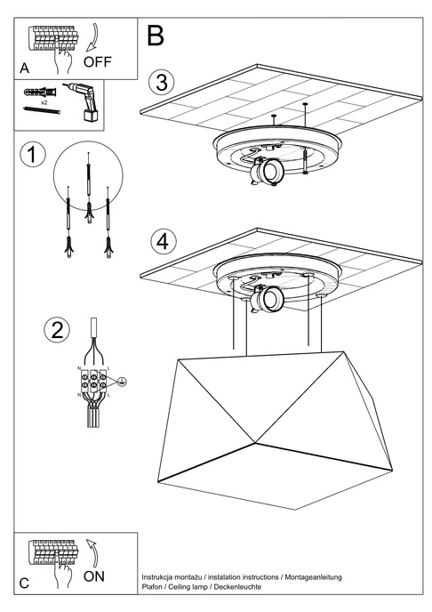 Plafond HEXA 25 CEKIN + 1x LED-lampa E27 4000K Kall 7,5W 650lm