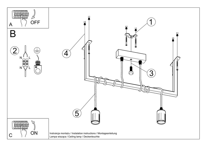 Ljuskrona SALAMANCA 2 svart + 2x LED-lampa E27 3000K varm 7,5W 620lm