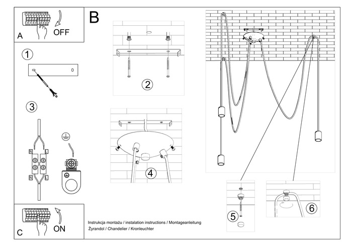 EDISON 3 pendellampor svart + 3x LED-lampa E27 3000K varm 7,5W 620lm