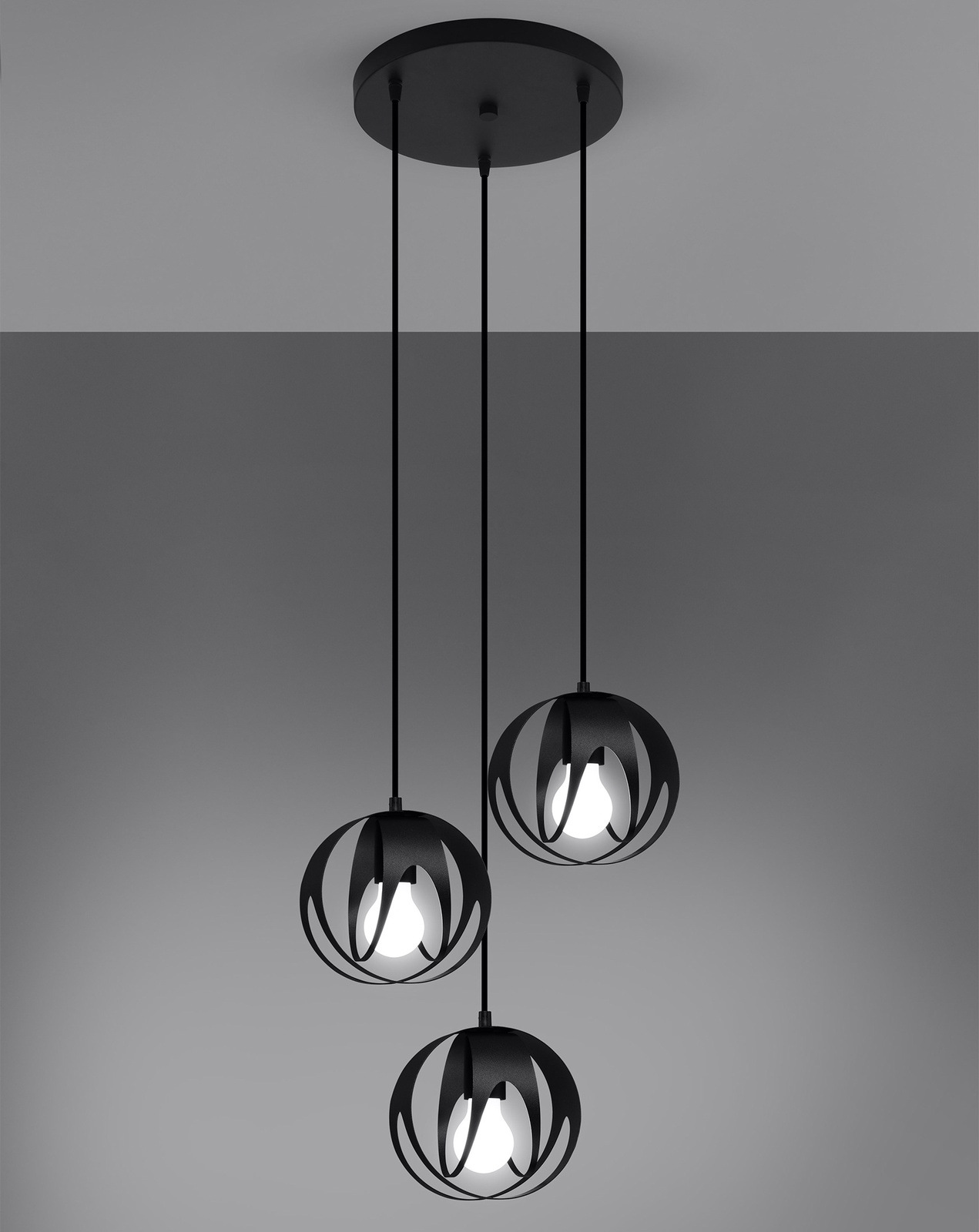 TULOS 3P taklampa svart + 3x LED-lampa E27 4000K Kall 7,5W 650lm