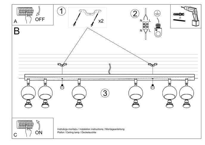 Plafond OCULARE 6L vit +6x LED-lampa GU-10 4000K kall 7W 630lm