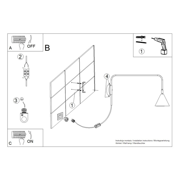 Vägglampa NOX olivgrön + 1X LED-lampa E14 3000K varm 7,5W 620lm