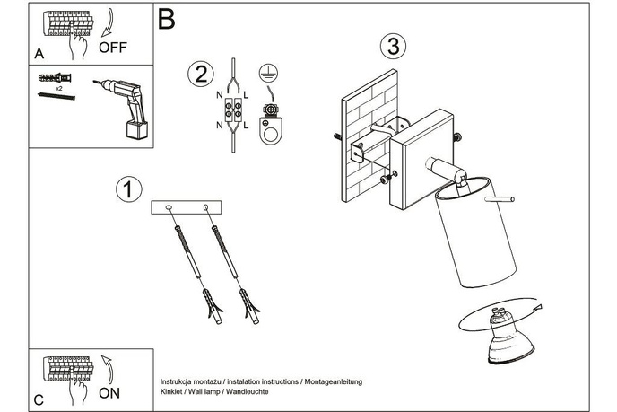 Vägglampa RING grå + 1x LED-lampa GU-10 3000K varm 7W 620lm