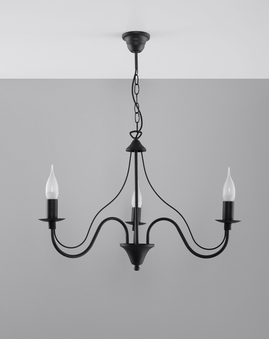 Ljuskrona MINERWA 3 svart + 3x LED-lampa E14 4000K Kall 7,5W 650lm