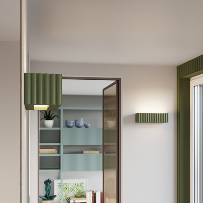 Vägglampa keramik RIGATA olivgrön