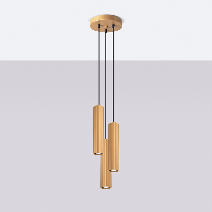 KARBON taklampa 3P guld + 3x LED-lampa GU-10 3000K varm 7W 510lm