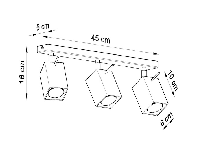 Plafond MERIDA 3 svart + 3x LED-lampa GU-10 3000K varm 7W 620lm