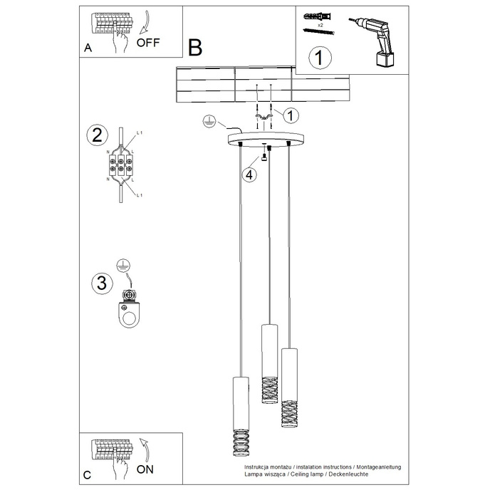 LAMI 3P taklampa vit + 3X LED-lampa GU-10 4000K Kall 7W 530lm