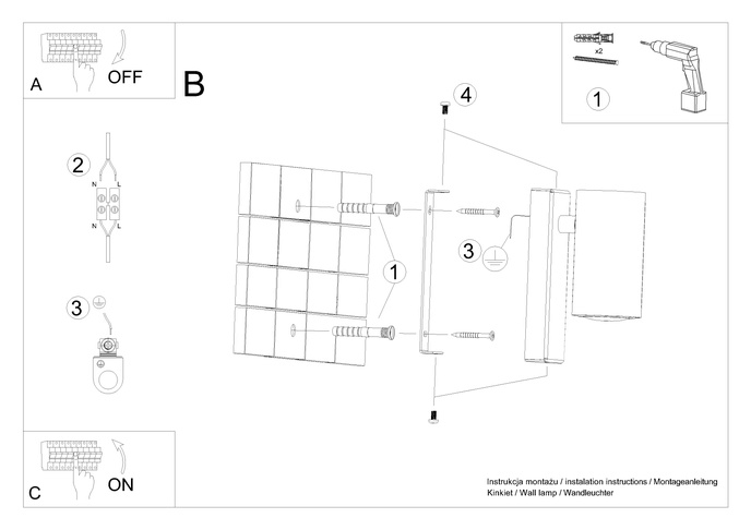 Vägglampa UTTI svart + 1x LED-lampa GU-10 3000K varm 7W 620lm