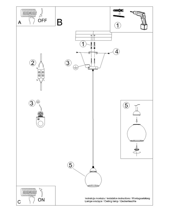 Pendellampa ALINO 1 svart + 1x LED-lampa E27 4000K Cold 7,5W 690lm