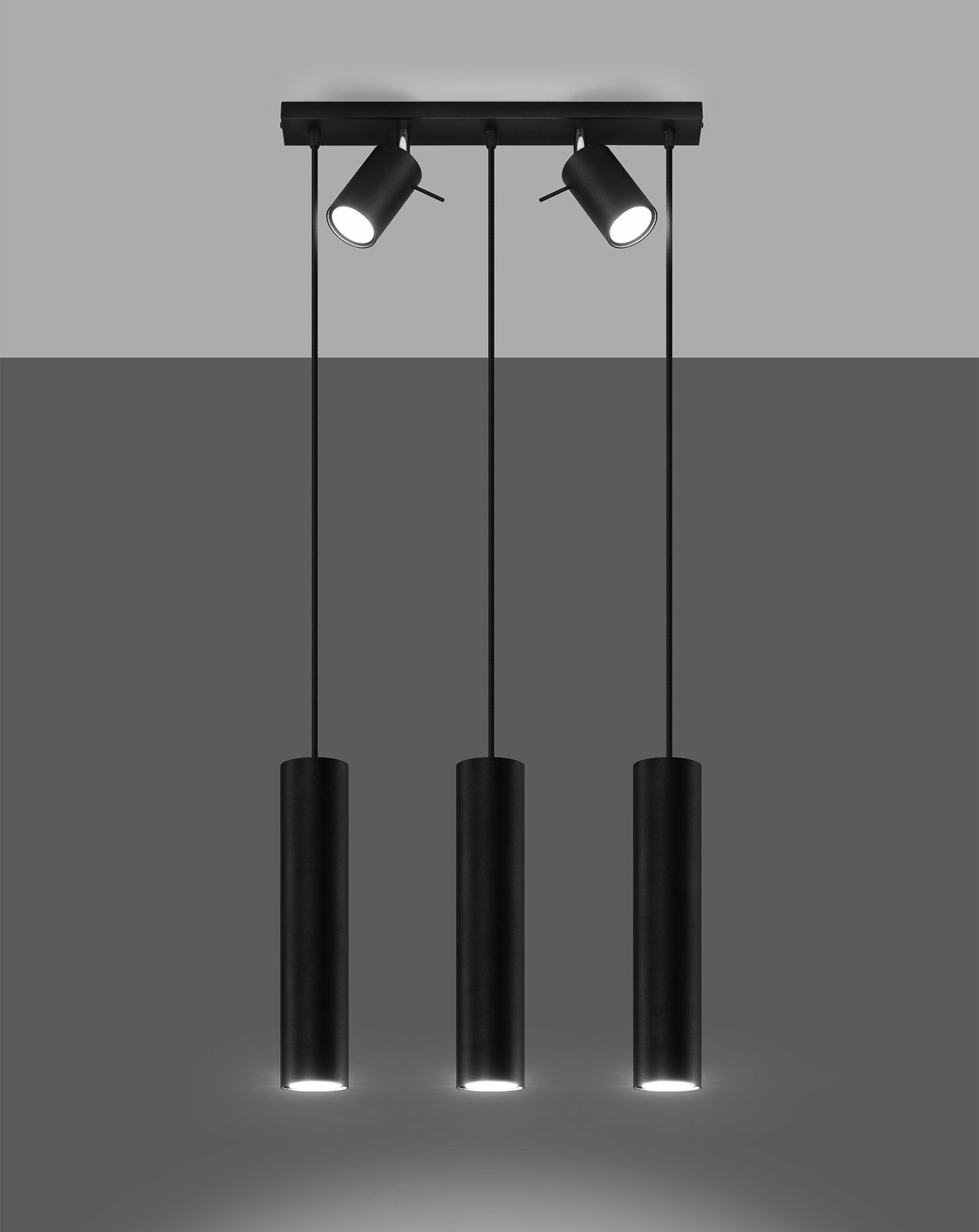 Pendellampa RING 3 svart + 5x LED-lampa GU-10 4000K Cold 7W 630lm