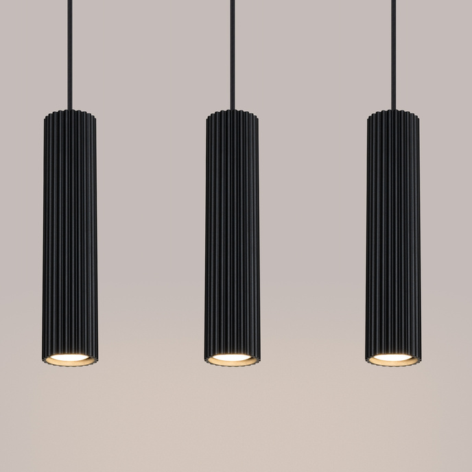 Pendellampa KARBON 3L svart + 3x LED-lampa GU-10 4000K Cold 7W 530lm