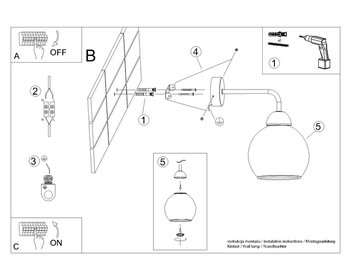 Vägglampa ALINO 1 svart + 1x LED-lampa E27 3000K varm 7,5W 620lm