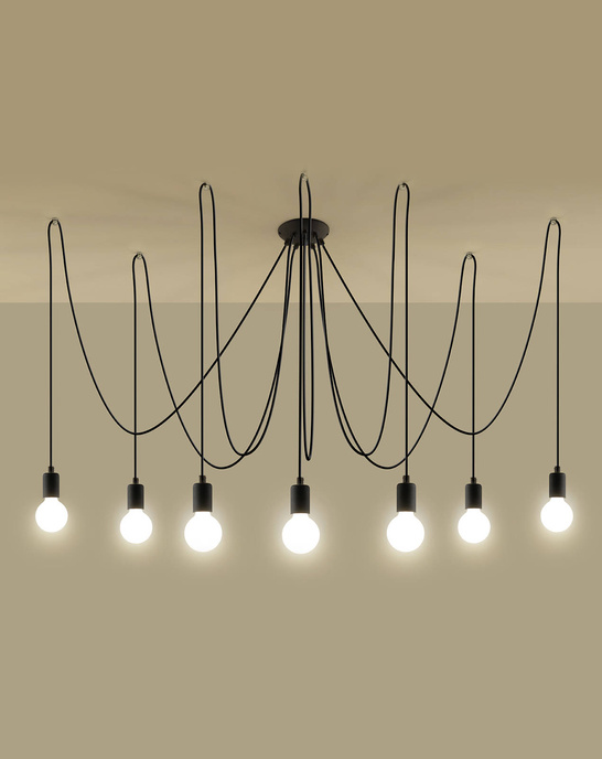 Pendellampa EDISON 7 svart + 7x LED-lampa E27 4000K Cold 7,5W 650lm