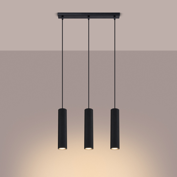 Pendellampa KARBON 3L svart + 3x LED-lampa GU-10 4000K Cold 7W 530lm