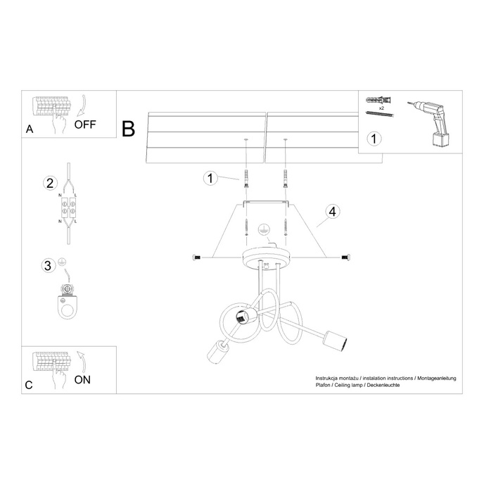 Ljuskrona SUPEŁ 3 glänsande guld + 3X LED-lampa E27 3000K 7W 760lm