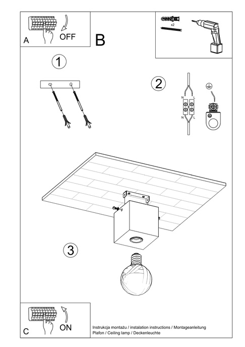 Plafond ARIZ betong + 1x LED-lampa E27 3000K varm 7,5W 620lm