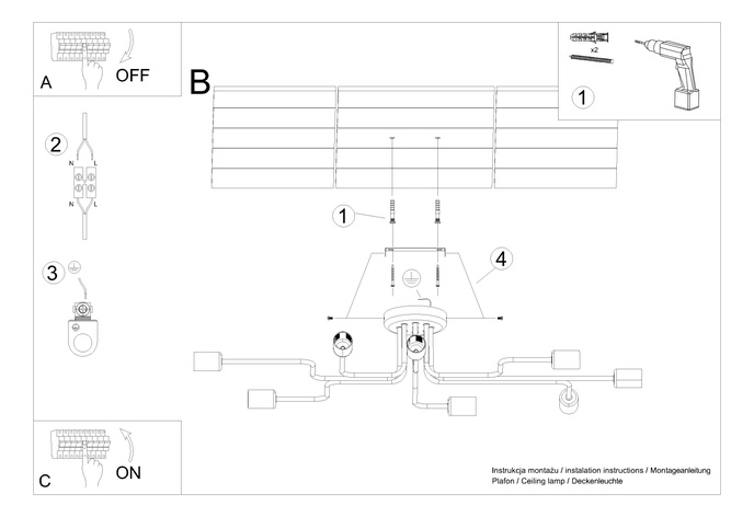 Ljuskrona VECTOR 8 svart + 8X LED-lampa E27 3000K 7W 760lm