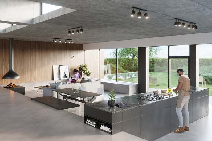 Plafond MERIDA 4 svart + 4x LED-lampa GU-10 3000K varm 7W 620lm