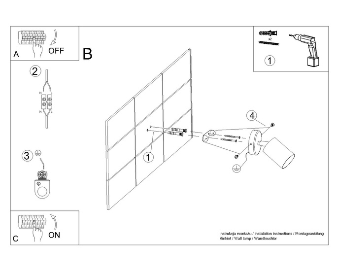 Vägglampa LEMMI 1 svart + 1x LED-lampa GU-10 4000K Cold 7W 530lm
