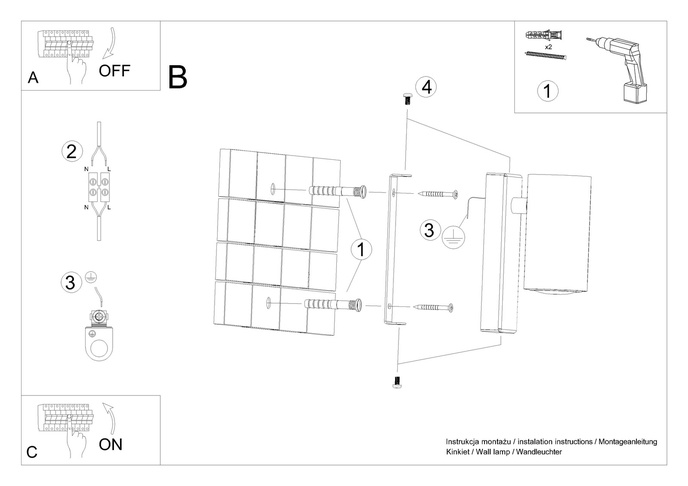 Vägglampa UTTI svart + 1x LED-lampa GU-10 3000K varm 7W 620lm