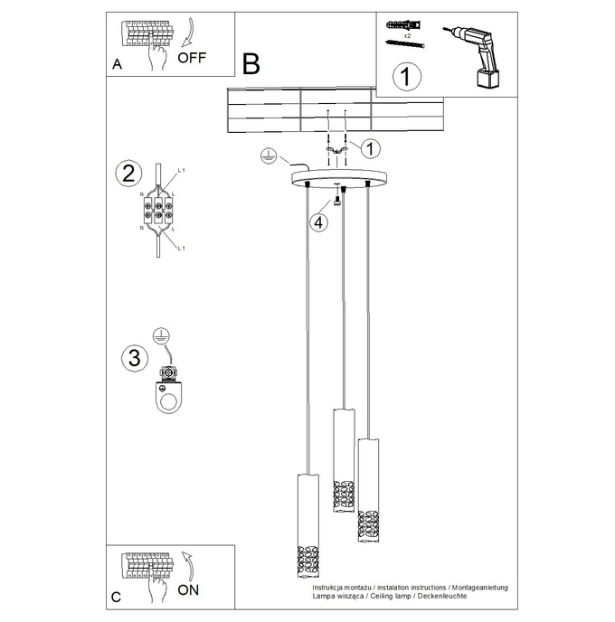 LIRO 3P taklampa vit + 3X LED-lampa GU-10 3000K varm 7W 510lm