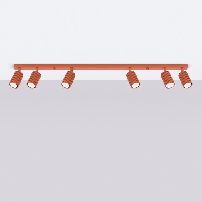 Plafond KARBON 6L ockraröd + 6x LED-lampa GU-10 3000K varm 7W 510lm