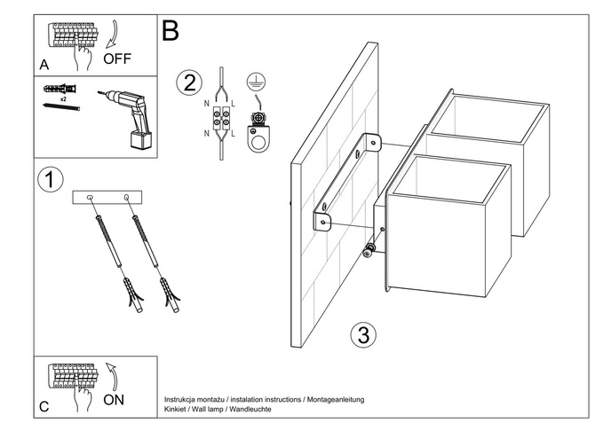 Vägglampa QUAD 2 grå + 2x LED-lampa G9 3000K varm 4,5W 510lm
