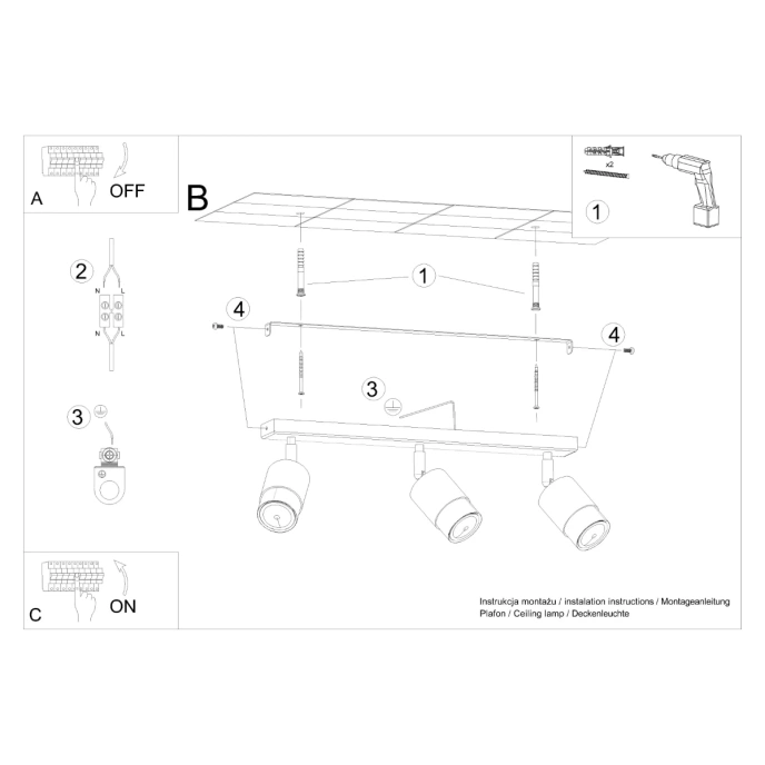 Taklampa NERO 3 svart/guld
