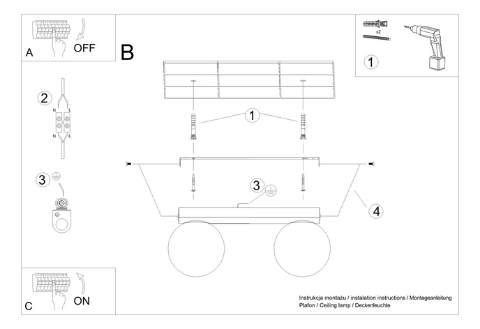 Plafond YOLI 2 vit + 2x LED-lampa G9 3000K varm 4,5W 450lm