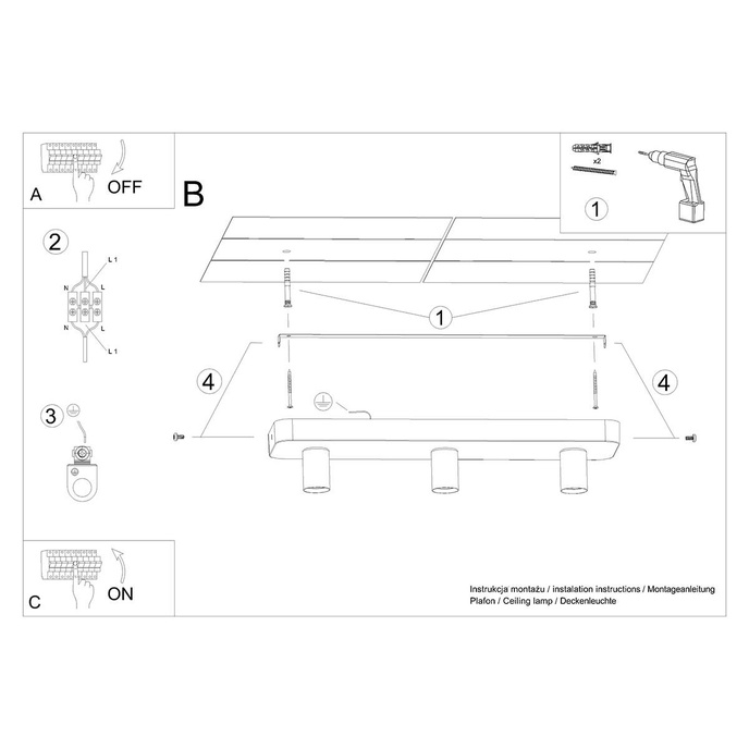 Plafond TAVO 3 + 3x LED-lampa E27 3000K varm 7,5W 620lm