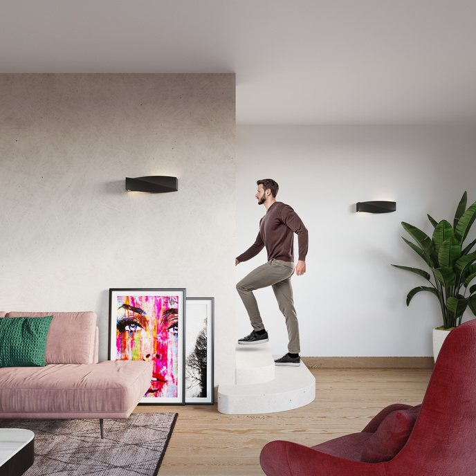 Keramisk vägglampa SIGMA svart + 1x LED-lampa E27 3000K varm 7,5W 620lm