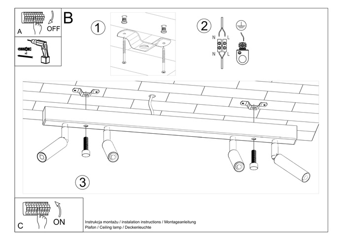 Plafond EYETECH 4 vit + 4x LED-lampa G9 3000K varm 4,5W 510lm